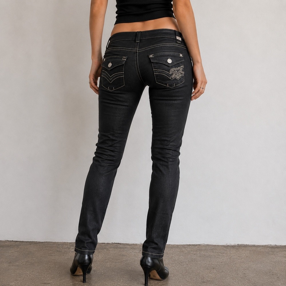 MEK Denim Bulgan Cigarette Jeans Womens 27/29 Slim Black Coated Low Rise Y2K